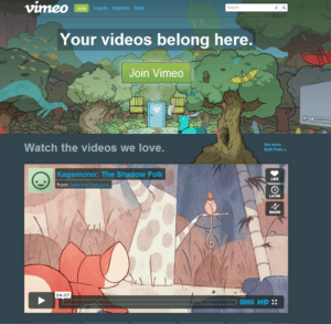 Screenshot of Vimeo landing page