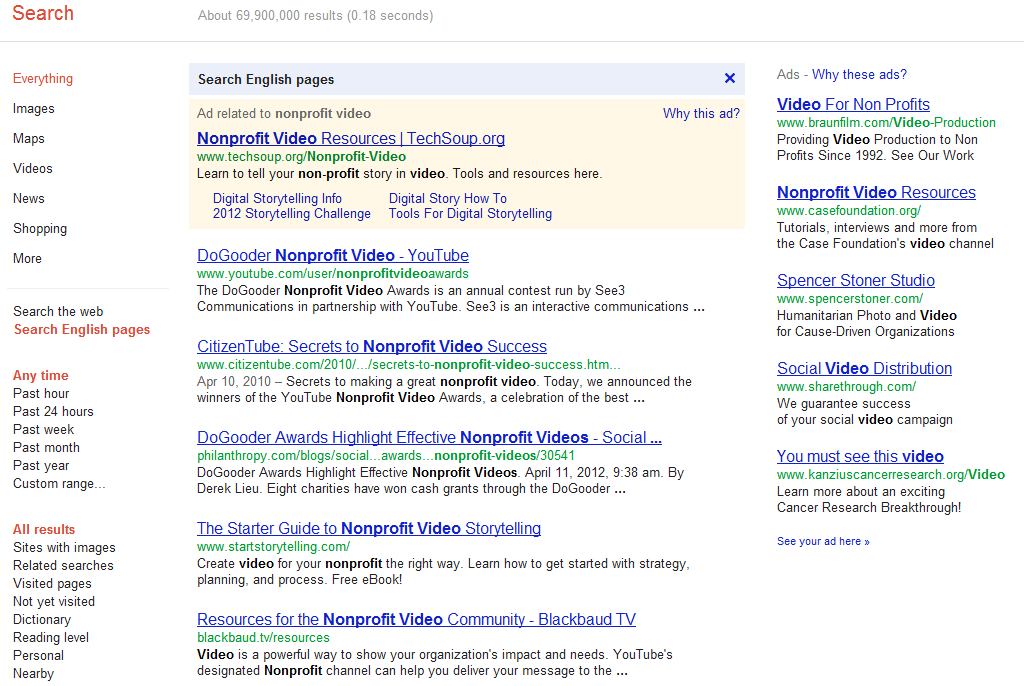 Google search for "nonprofit video"