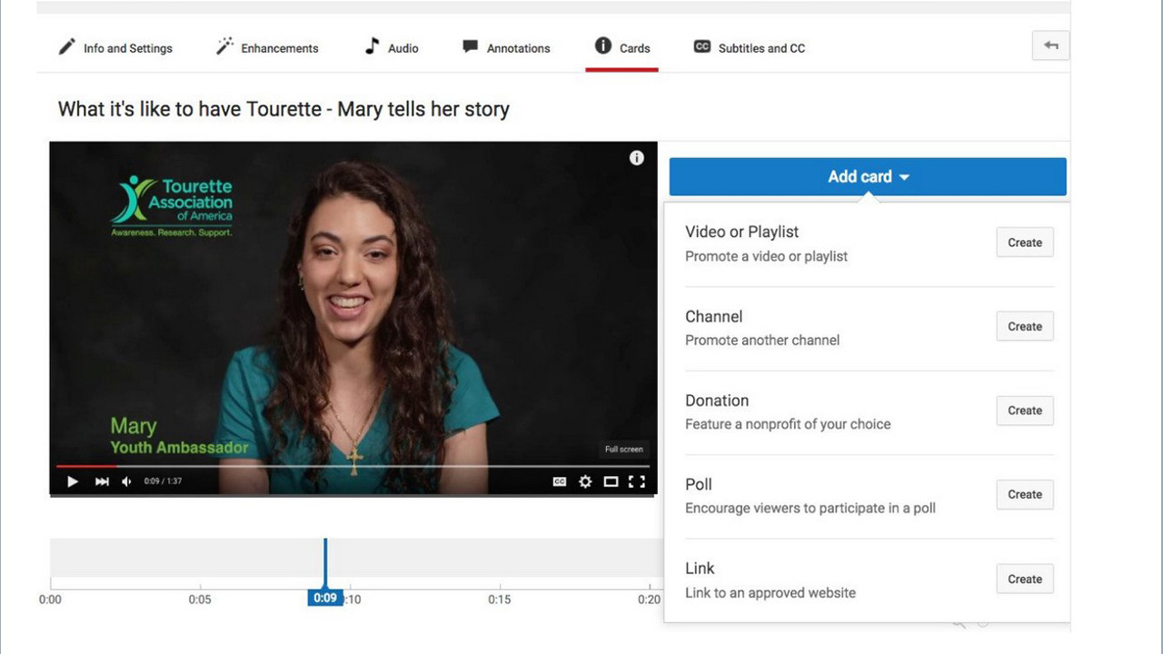 steps to add youtube donation card to nonprofit fundraising video