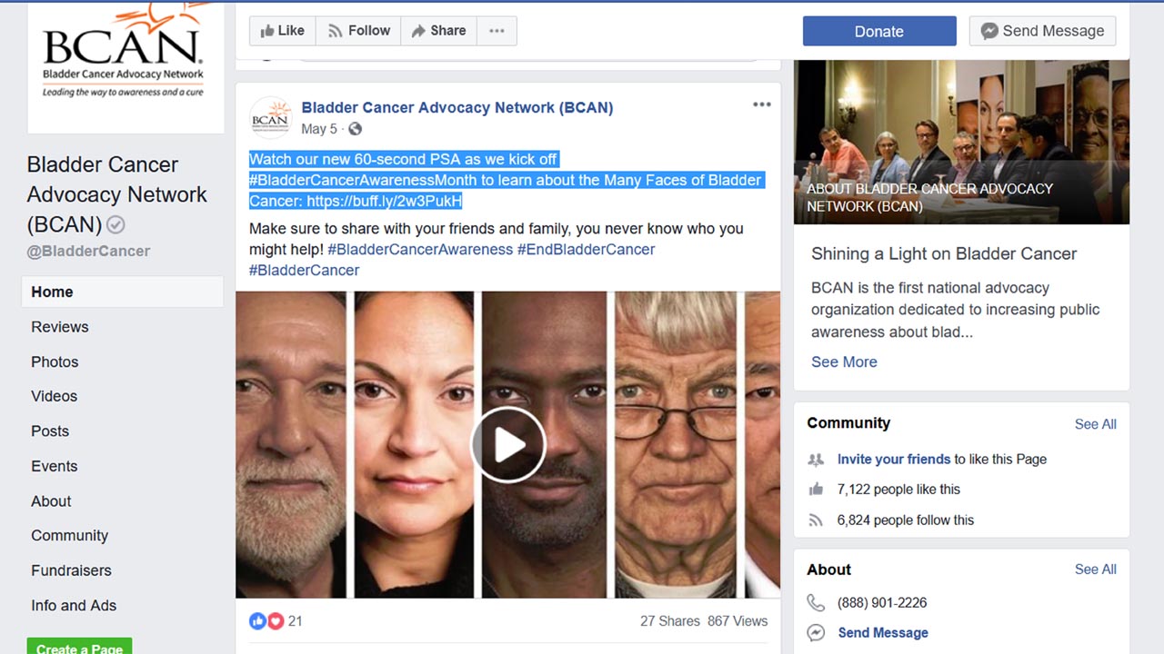 BCAN May 5 2018 Facebook post showing its health PSA video %page photo