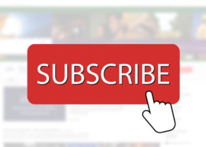YouTube channel trailer SUBSCRIBE button with finger ready to press it
