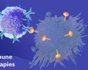 medical animation video image showing immune therapies interacting with cancer cell