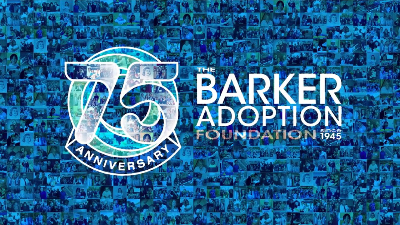 virtual event programs video showing the barker adoption agency 75th anniversary animated logo