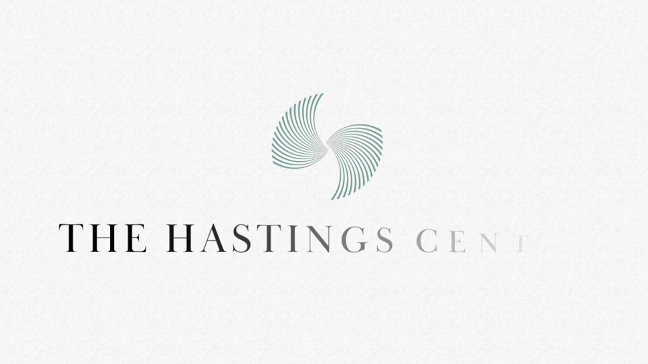 The Hastings Center animated logo rebranding on textured background