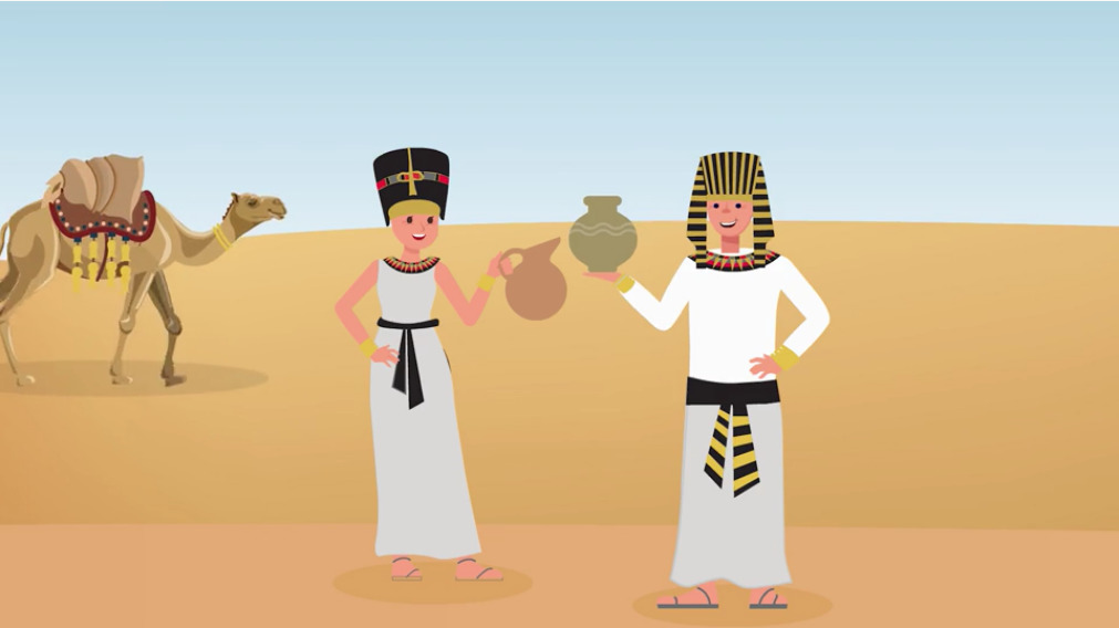 bequests animated video ancient egyptians holding vases camel walks behind