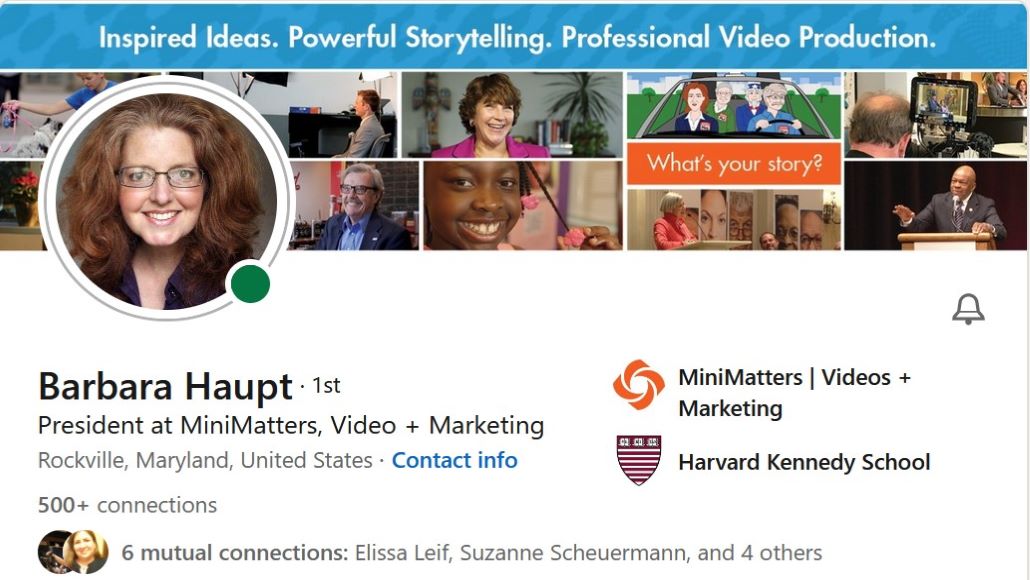 Barbara Haupt LinkedIn profile showing where video will play in header photo