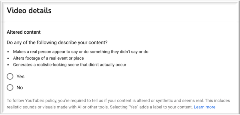 YouTube Altered or Synthetic Content Disclosure - Video Production ...